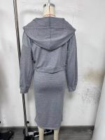 Conjunto De Vestido Y Sudadera Para Mujer 2 Piezas Color Sólido Casual Otoño Invierno Cuello En V Sin Mangas Bodycon Vestido - details 3