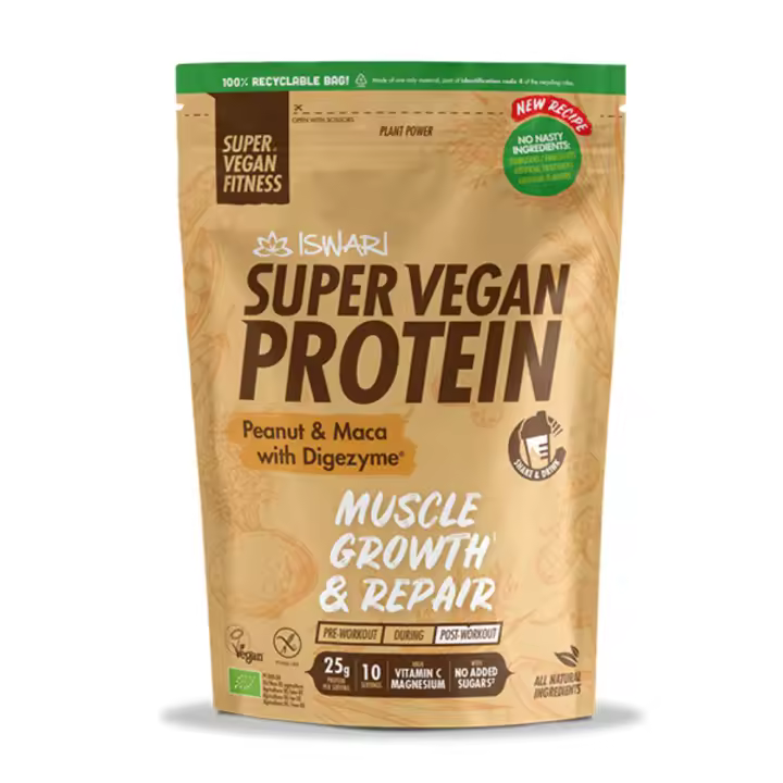 Super Vegan Protein Cacahuete y Maca – Con Digezyme, BCAA y Sin Azúcares Añadidos, 400g - Iswari - 1