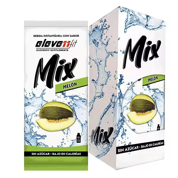 Eleven Fit Mix Instantáneo, Caja de 12 Sobres Sabor Melón - Prepara 1.5L de Bebida Saludable - Sin Azúcar, Baja en Calorías y Carbohidratos - Ideal para Agua/Leche, Cocinar y Preparar Postres - Mejora tu Dieta - Apto para Adultos y Niños - 1