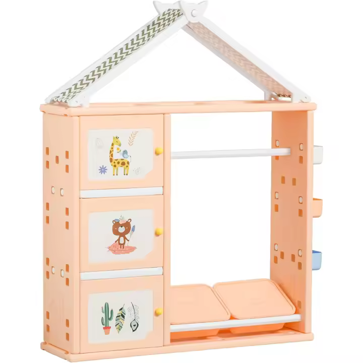 Armario de Dormitorio, Mueble portaobjetos con contenedores y Perchero de Polietileno Naranja, 128 x 34 x 155 cm - 1