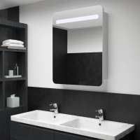 vidaXL Armario de baño con espejo y LED 60x11x80 cm en color blanco y roble/Negro/Gris brillo y más | almacenamiento funcional diseño moderno para baño dormitorio sala - details 4