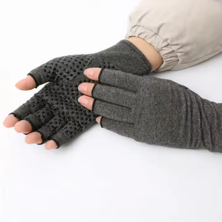 Guantes De Compresión De Medio Dedo Gris Para Aliviar El Dolor De Artritis Antideslizantes Para Hombres Y Mujeres - 1