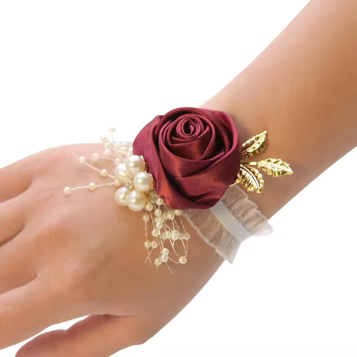 Flor De Mano Para Niñas Bodas Y Fiestas De Promoción Corbata De Satén Rosa Accesorios De Boda Flores De Tela Hechas a Mano - 1