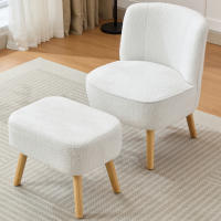 2025 Nuevo producto de Diseño Moderno, Sillón reclinable con taburete, Sillón sin reposabrazos, Asiento tapizado, tela de tercipelo de Plush, patias de Madera maciza, adecuado para dormitorio, Salón, Piso, etc. - details 0
