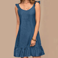 Vestido Bohemio De Verano En Denim Estilo ZANZEA Para Mujer Sin Mangas Con Volantes Y Cuello Redondo Vestido De Playa De Pato Corto Ropa Casual De Manga Larga - details 2