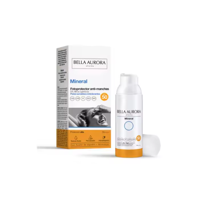 Protector Solar Mineral SPF50+ Bella Aurora | Antimanchas, Piel Sensible, Luz Azul, Hipoalergénico y Resistente al Agua - 50ml - 1