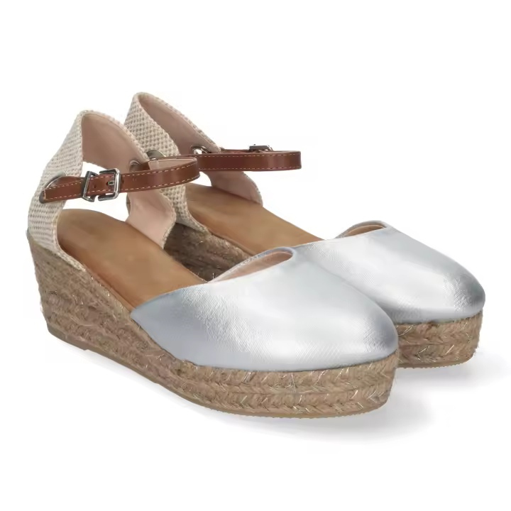 PuntoSalao Alpargatas plateadas de cuña en yute cómoda mujer A-3005 - 1