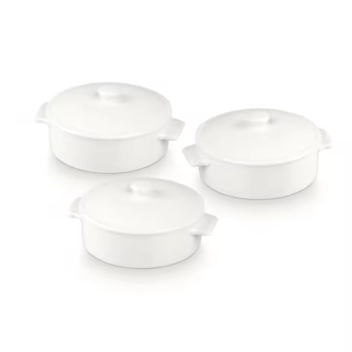 Crc Mini Cocottes de Porcelana Blanca | Juego de 3 Cazuelitas Versátiles para Cocina y Mesa - 1