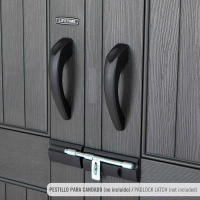 Lifetime - Caseta de jardín 7,8 m², suelo antideslizante, fabricada de polietileno HDPE, 2 ventanas, estantes incluidos, tejado inclinado, doble puerta con cerradura (candado no incluido), ideal para herramientas y almacenaje exterior - details 2