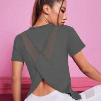 Camiseta De Yoga Sin Costuras Para Mujer Top De Fitness Entrenamiento En El Gimnasio Deportiva Corta Manga Sportswear - details 7