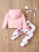 Conjunto De Ropa Para Bebé Niña De 0 a 18 Meses Con Capucha Estampado De Flores Top De Manga Larga + Pantalones + Diadema Con Lazo Moda Otoño - details 12