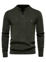 Chaqueta De Invierno Para Hombre Estilo Europeo Zipper Color Sólido Suéter De Poliéster Y Spandex Cierre De Cremallera Moda De Oficina - details 7