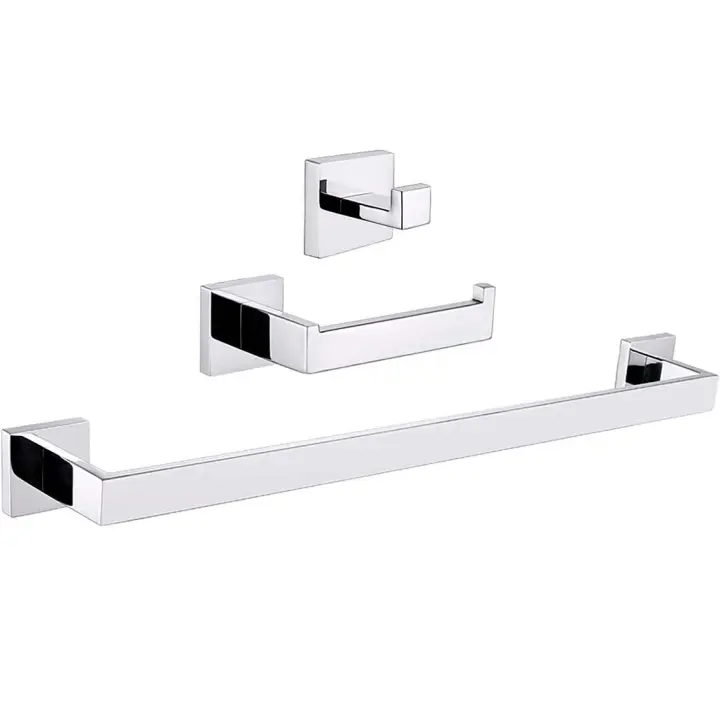VALAZ Accesorios de baño cuadrados en cromo Toallero+ Percha+ Portarollos - 1