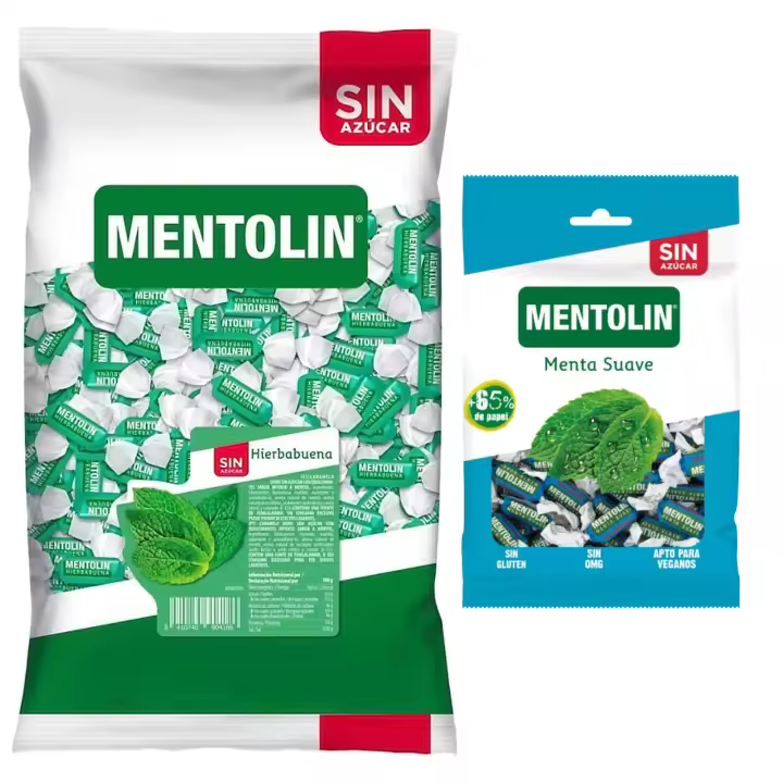 Mentolín caramelos garganta hierbabuena s/a bolsa 1kg y de regalo menta suave s/a bolsa 100g - 1