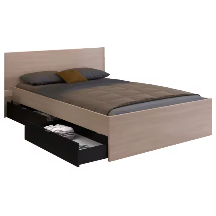 Cama John Negro Mate y Roble Jackson con cajones 160x200 - 1