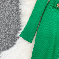 Vestido Midi De Punto REALEFT Para Mujer Con Cuello En V Manga Larga Y Falda Frontal Solta Estilo Casual Color Sólido Otoño Invierno - details 7