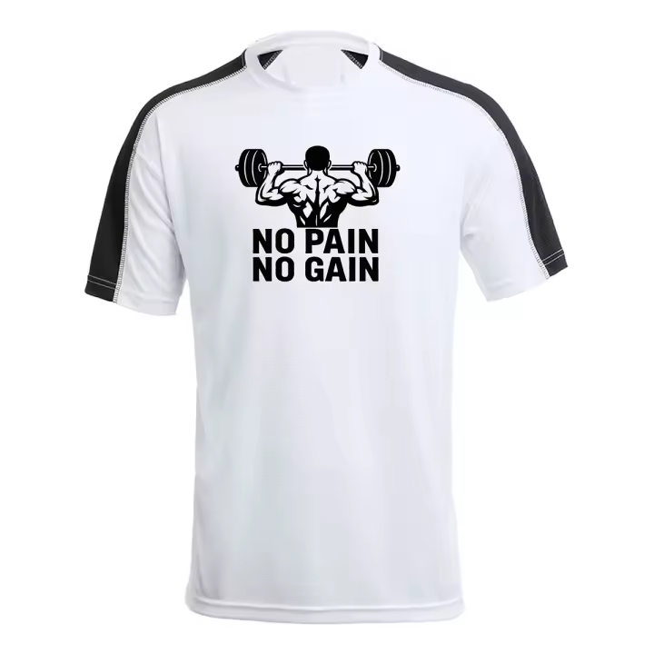 MERCHANDMANIA CAMISETA técnica franja mangas NEGRA no pain no gain sin dolor no hay musculos tshirt - 1