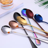 6pcs Cucharas De Crema De Acero Inoxidable 304 Cucharas De Café Con Mango Largo Utensilios De Cocina Ecológicos Y Resistentes - details 1