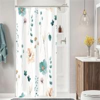 Juego de cortina de ducha Floral de acuarela moderna con ganchos, impermeable, diseño minimalista para baño, 1 unidad - details 5