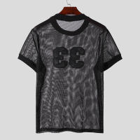 Camiseta De Hombre INCERUN Verano 2024 Estilo Casual Con Patchwork De Malla Transparente Camisetas De Moda Con Cuello Redondo Manga Corta Para Callejero - details 3