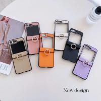 Funda De Cuero Con Patrón De Lichia Para Samsung Galaxy Z Flip 6 5 4 3 Flip6 Flip5 Flip4 Flip3 5G Con Anillo Soporte Antichoque - details 0