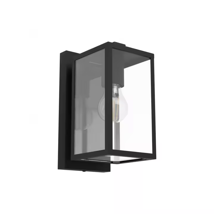Eglo Aplique exterior E27 metal negro y cristal - Budrone - 1