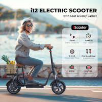iScooter i12 Patinete eléctrico con asiento y cesta trasera, motor de 500W, batería de 36V 7.5Ah, neumático neumático de 12 pulgadas, velocidad máxima de 25km/h, alcance máximo de 35km, frenos de disco dobles, absorción de impactos doble - details 0