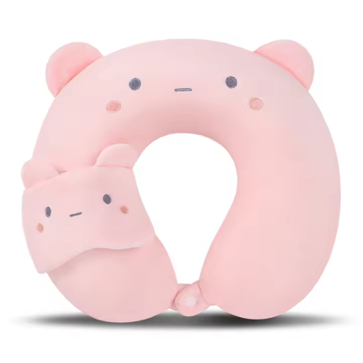2PCS Almohada de Viaje Almohada de Viaje para Niños con Antifaz Almohada Cervical en Forma de U de Espuma con Memoria Pura para Viajar para Adultos y Niños - 1