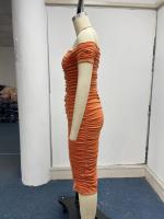Vestido De Mujer Elegante De Verano Estilo Europeo Y Americano Color Sólido Falda Larga Pleated Uno Hombro Cierre De Pulsera - details 6
