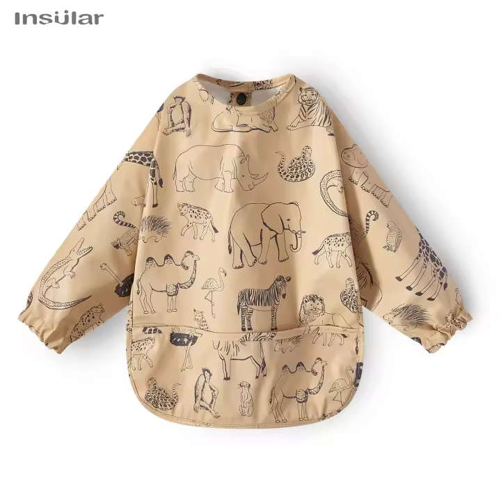 Nuevos Delantales Para Niños Con Bolsillo Y Manga Larga a Prueba De Manchas Diseño De Dibujos Animados Talla Unisex Para Edad 1-3Años - 1