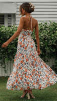 Vestido Maxi Bohemio De Verano Para Mujer En Chiffon Floral Sin Mangas Cuello En V A-Line Largo Con Espalda Descubierta Y Volante - details 19