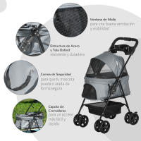 PawHut Cochecito para Mascotas Plegable Carrito para Perros Desmontable Acero Tela Oxford Ruedas Giratorias Frenos Ventana para Perros Gatos Pequeñitos 67x45x96 cm - details 5