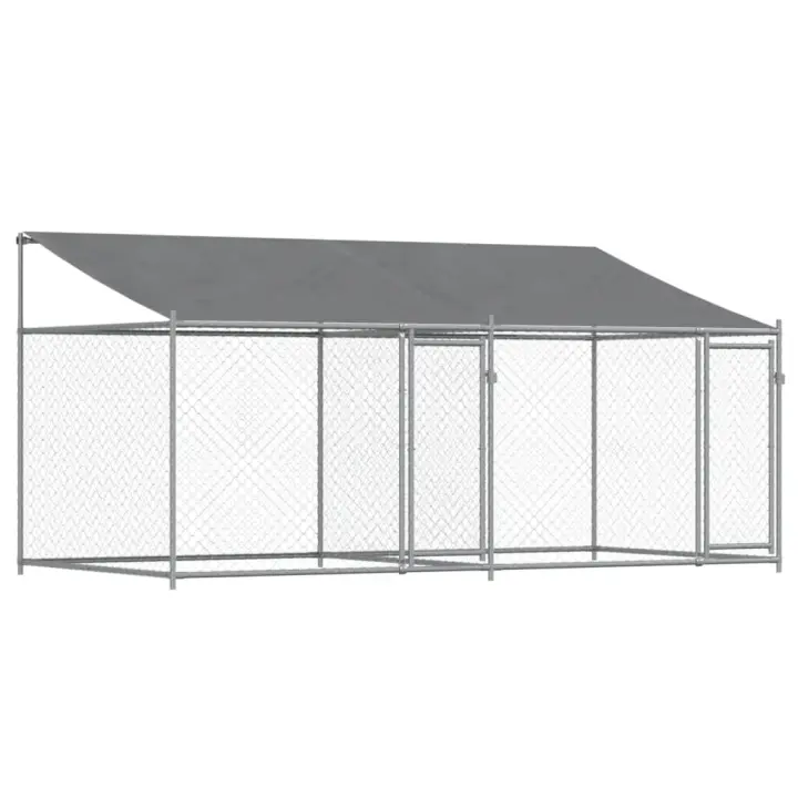 vidaXL Jaula de perros techo y puertas acero galvanizado gris 4x2x2 m - 1
