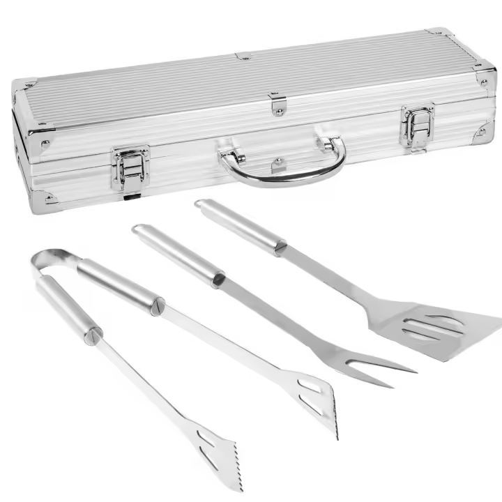 Lola Home Set de 3 accesorios de barbacoa con caja de acero inoxidable de 39x17x10 cm - 1