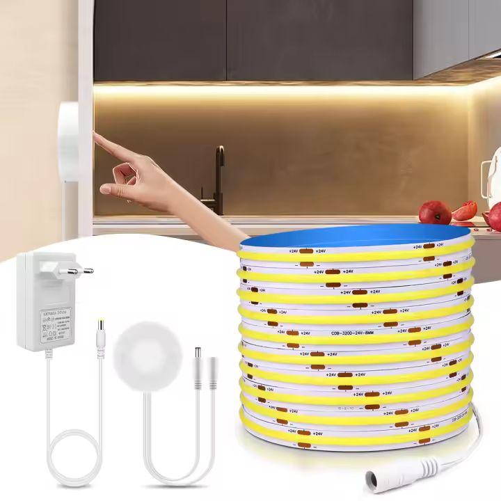 Tira De Luz LED COB Con Dimmer De Toque Y Inducción Por Movimiento De Mano 10M 24V 320LEDs/M Para Iluminación De Dormitorio Y Cocina - 1