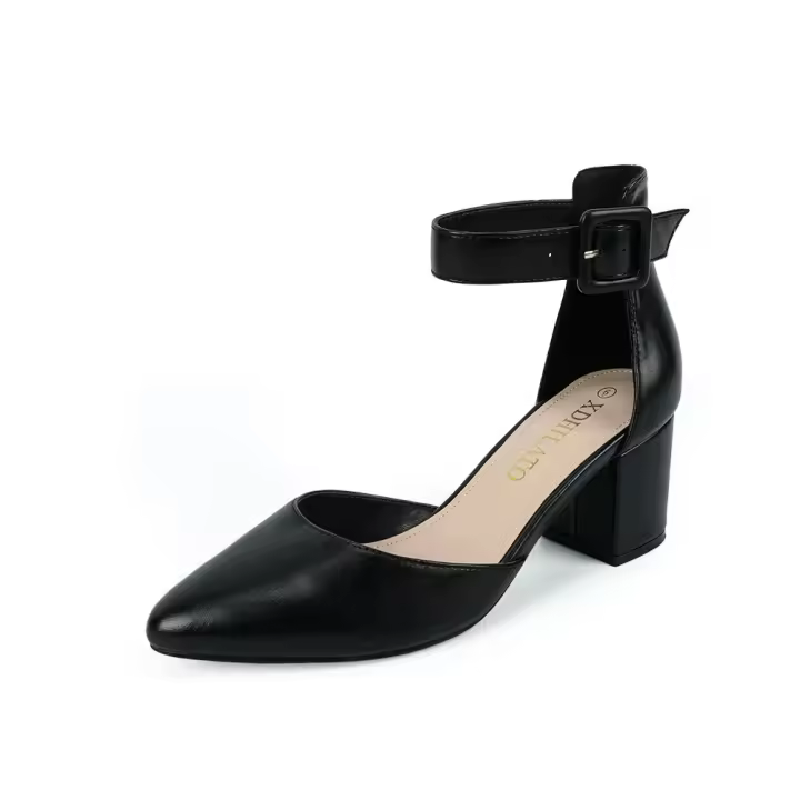 Nuevo dot sexy Tacones Altos sandalias de moda 2025 Zapatos individuales Cabeza puncaguda Tacón Gruesos Zapatos de Mujer Negro - 1