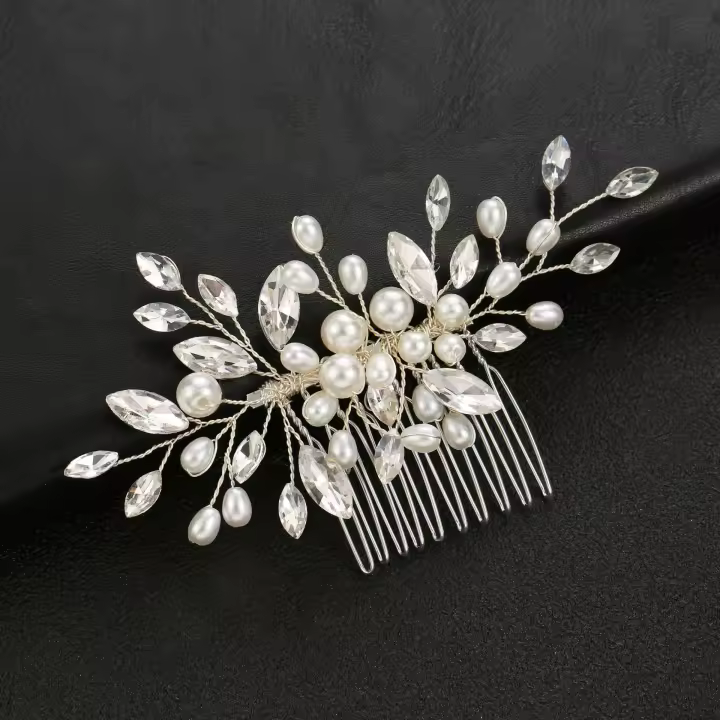 Pegatinas De Pelo De Perla Con Diamantes Para Mujer Accesorios De Cabello De Boda Florales De Moda Aleación De Aluminio - 1