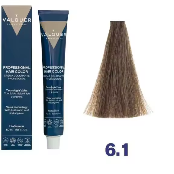Valquer Laboratorios Tinte Rubio Oscuro Ceniza 6.1 Profesional Vegano con Tecnología Vplex y Arginina Fortalecedora 60 Ml - 1