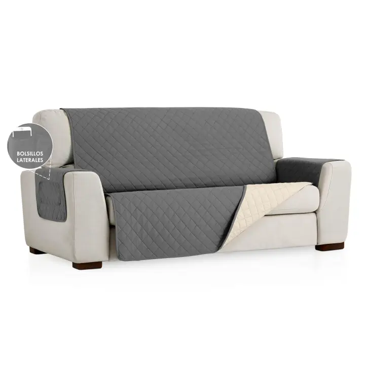 Nuevo&Almeritex 2000 Cubre Sofa Con Bosillos Laterales Reversible Bicolor- Protector Sofá-Acolchado Sofá-Fácil de Limpiar y Transpirable - 1