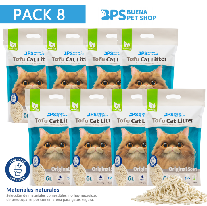 Arena de tofu para Gatos de pack 4/8 bolsas BPS - Natural, Biodegradable, Sin Polvo y con Control de Olores, Fácil de Limpiar y Desechar en Inodoro