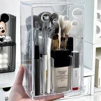 Caja De Almacenamiento Para Cepillos De Maquillaje Transparente Con Tapa Gran Capacidad Contenedor De Labiales Inclinados Organizador De Mesita De Vestir - details 5