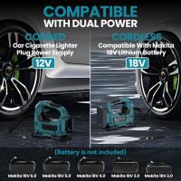 Bomba de aire eléctrica inalámbrica, Inflador de neumáticos de coche, compresor de aire inflable con luz LED para batería Makita de 18V, novedad Bomba de aire eléctrica, Sin cargador - details 3