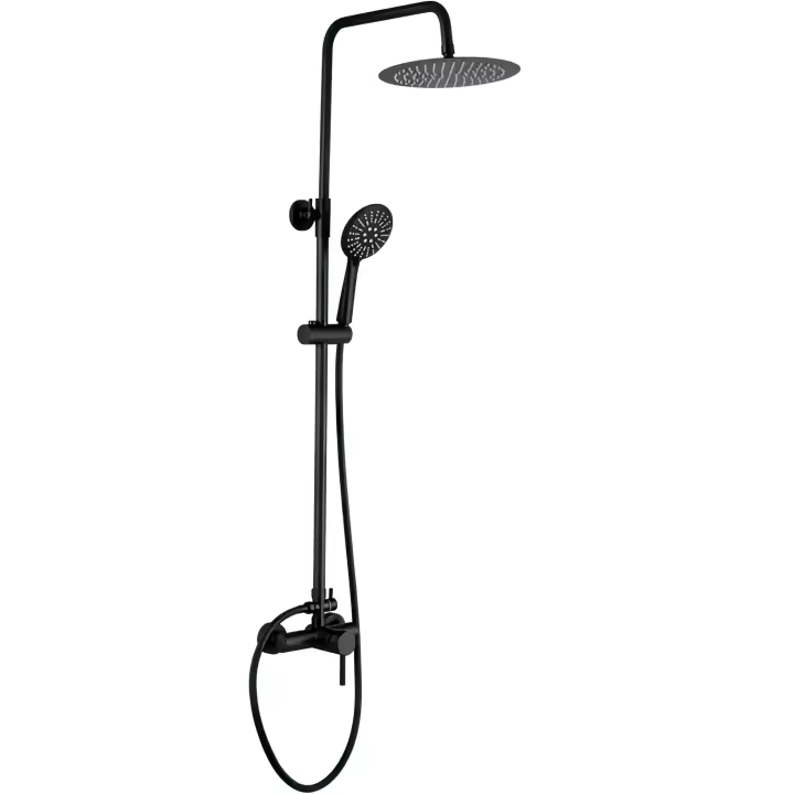 VALAZ Barra de ducha monomando redonda negro mate serie Ebro - 25cm - 1