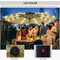 Outsunny Sombrilla Parasol de Jardín Ø267x240 cm con 24 Luces LED Solar Mecanismo de Inclinación Manivela y Poste Desmontable de Metal para Terraza Piscina Patio - details 3