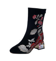 SP Botas de Caballero de Tacón Bajo y medio de tubo de moda de Invierno, Zapatos de viscosa para Mujer, BOTAS de moda de Cabeza Redonda de gran tamaño de PU. - details 3
