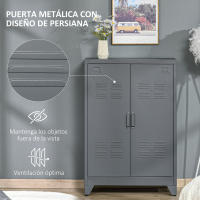 HOMCOM Armario Metálico de Almacenamiento con Doble Puerta de Bisagras y 2 Baldas Ajustables Multiusos para Oficina Salón Dormitorio 75x33x110 cm Gris - details 4