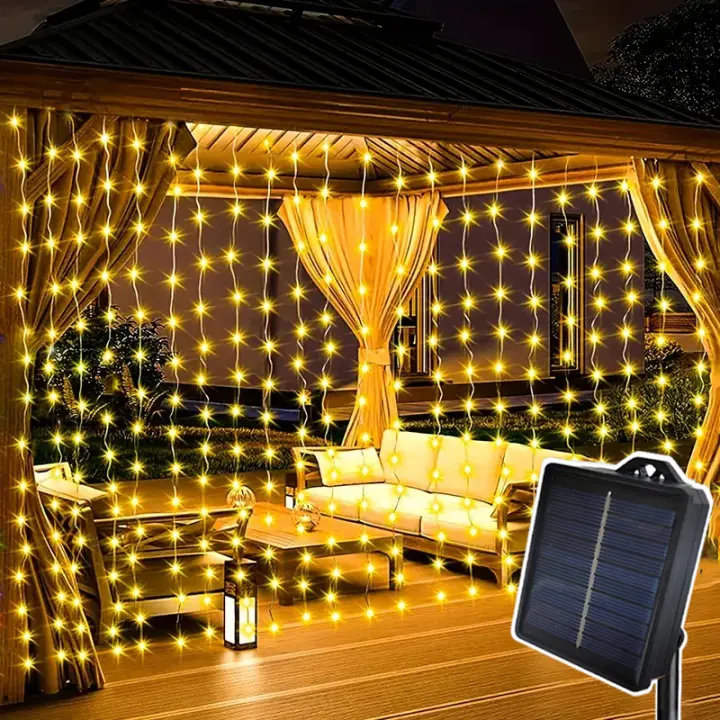 1 Pc Luces Solares Para Cortinas 300/200/100 LEDs Impermeables Para Exteriores E Interiores Decoración De Navidad Y Año Nuevo - 1