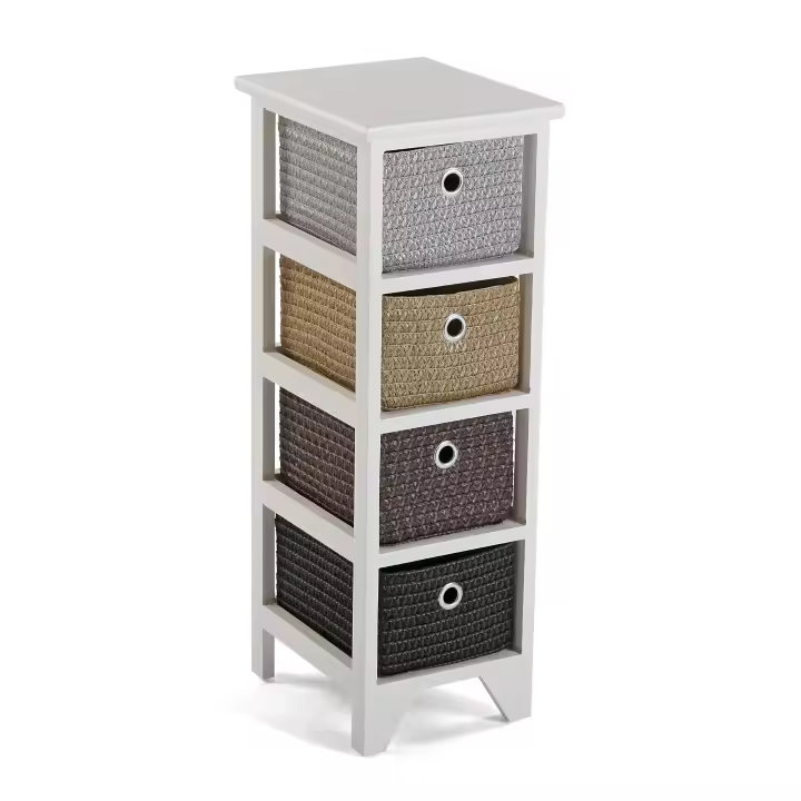 Versa Lingbo Mueble para el Baño Auxiliar, Cajonera con 4 cajones para organizar, Almacenaje moderno y divertido, Medidas (Al x L x An) 72 x 30 x 25 cm, Madera y Plástico, Color Blanco - 1