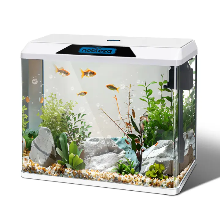 Nobleza - 54L Acuarios y Peceras Completas, Peceras de Cristal con Sistema de Filtrado Integrado e Iluminación LED, Acuarios de Iniciación, Negro/Blanco - 1