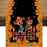 Mantelos De Lino Tejidos Con Estampado De Rosas Y Calaveras Para Decoración De Fiesta Del Día De Muertos Y Halloween Mantel Lavable Para Comedor De Casa Y Cocina - details 14
